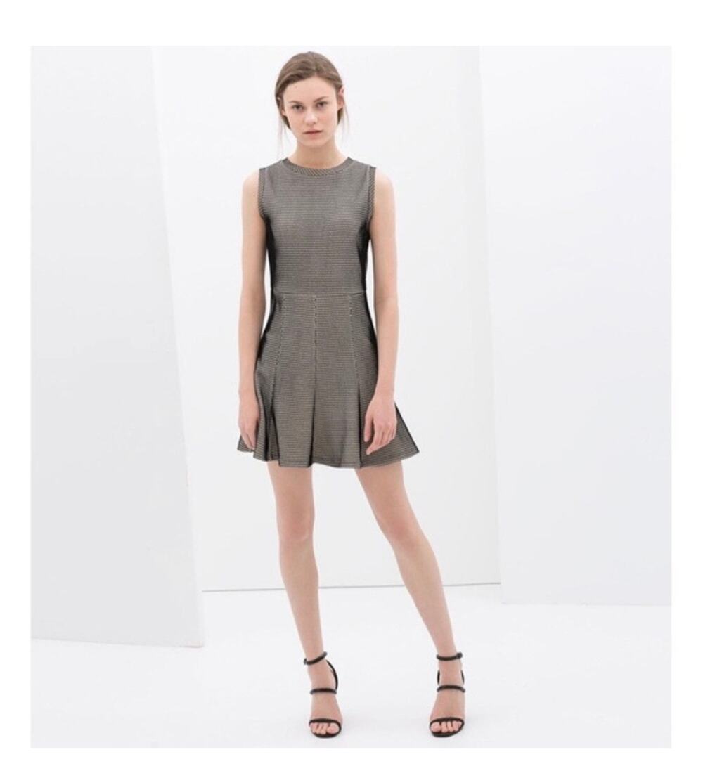 Zara Scuba Net Mesh Fit & Flare Sleeveless Skater Mini Dress Size XS